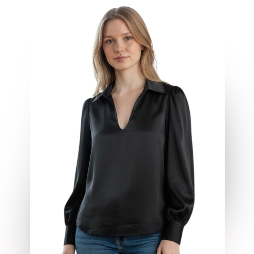 J.Crew Black Split Neck Blouse XXS NWT Long Sleeve
